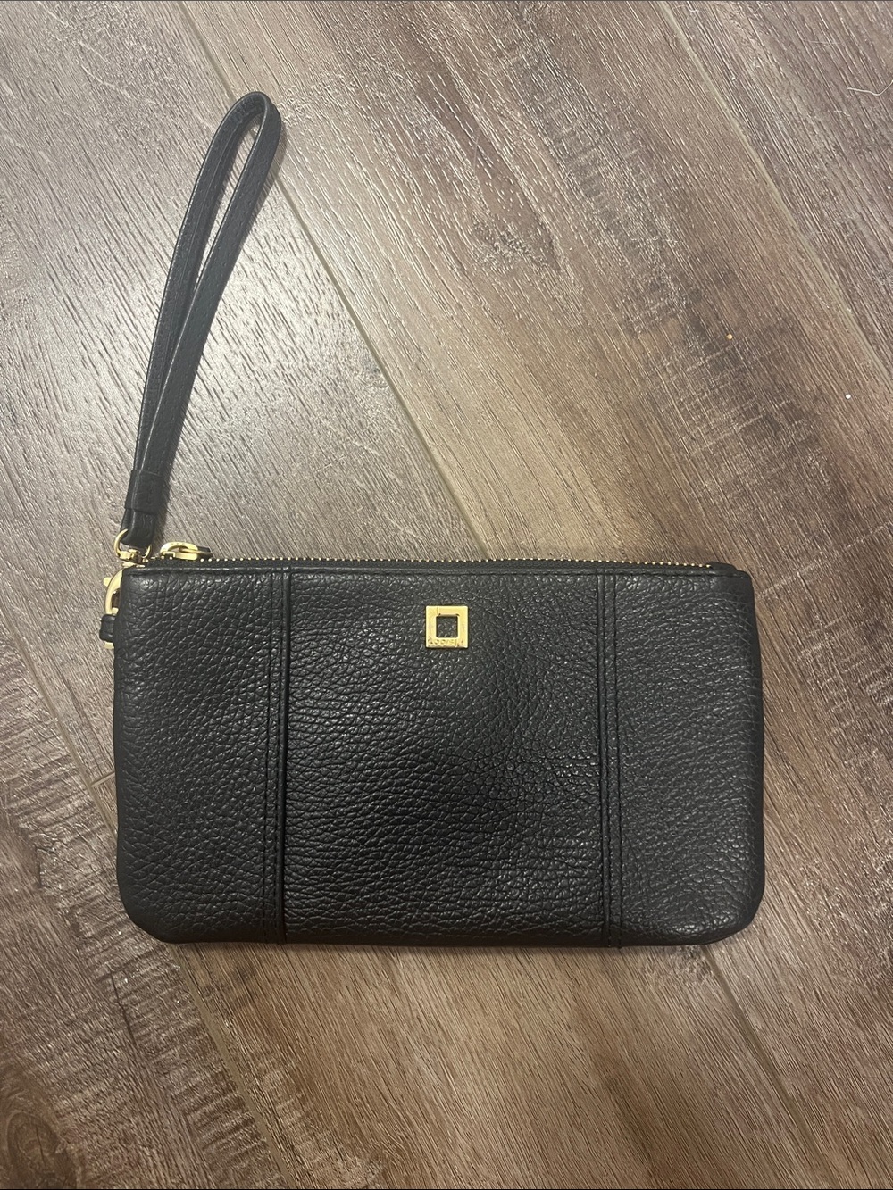 Lodis Olivia Black Pebbled Leather Wristlet Clutch Wallet